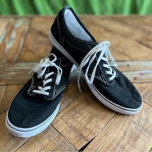 Vans Canvas Sneakers Black Low Top Lace Up Casual Comfort‎ Shoes Size 8.5